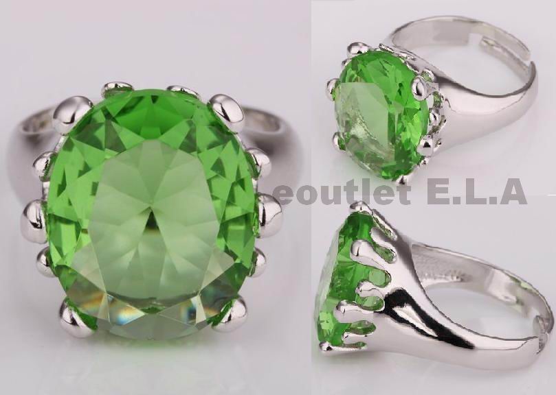 15CT GREEN SWAROVSKI CRYSTAL SOLITAIRE RING